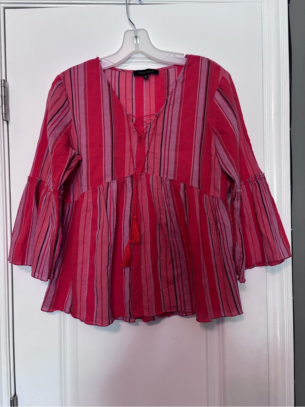 Sanctuary Pink & Red Striped Peasant Tunic Size XS 100% Cotton
